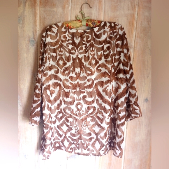 Alfred Dunner Size 14 Brown White Ikat Print shirt top blouse tunic - Picture 3 of 4